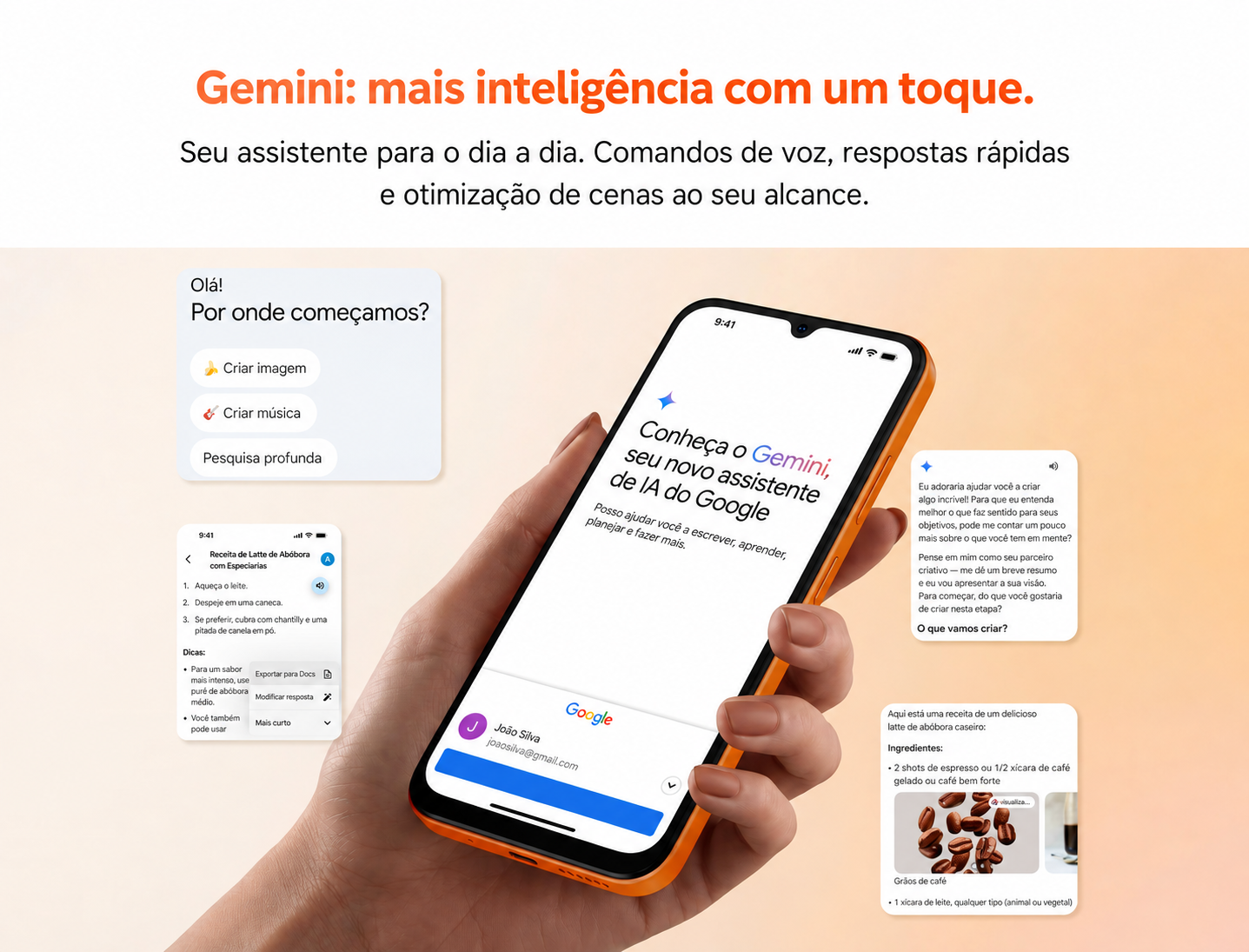 Gemini. Assistente com comandos de voz, respostas rápidas e recursos de inteligência artificial.